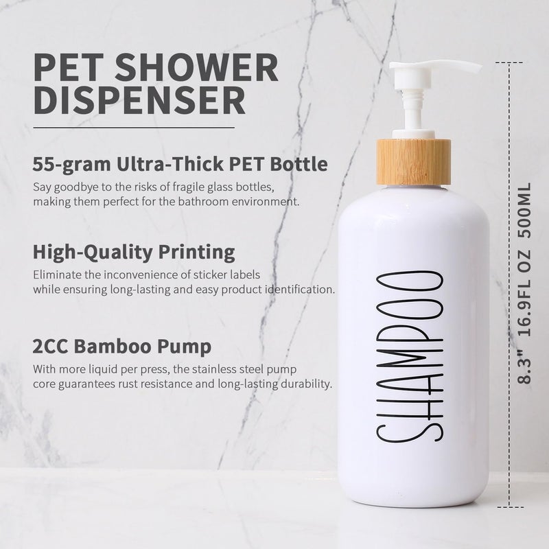MOMEEMO White Shampoo and Conditioner Dispenser Set, Contains 3 Extra-Thick PET Plastic Bottles, Refillable Shampoo and Conditioner Bottles Perfect for Farmhouse Bathroom Decor. (White) - Image 3